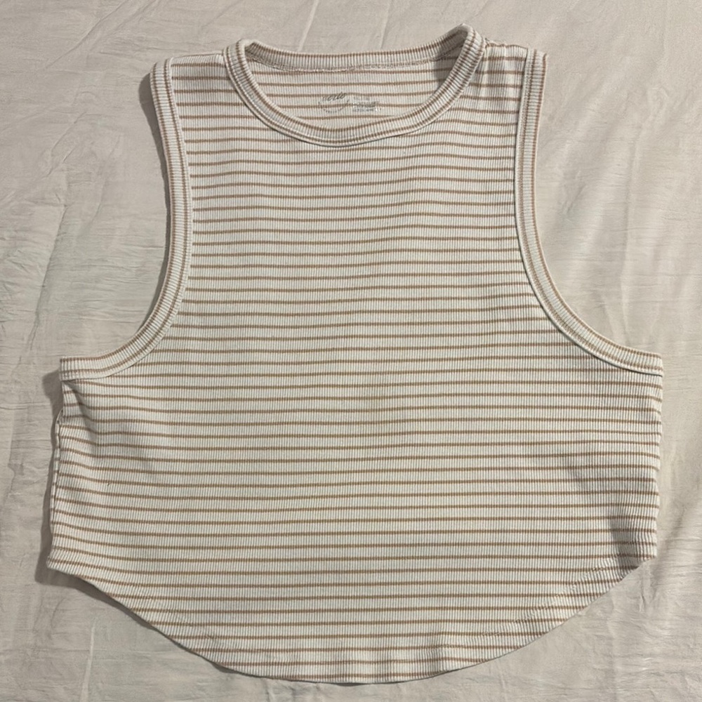 Aerie White and Gray Ribbed Crop Tank Top